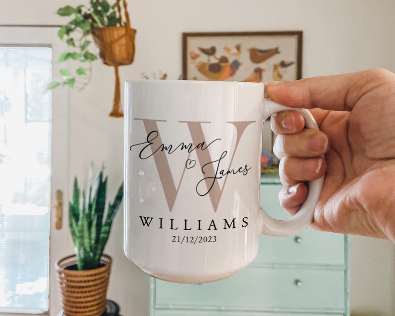 Personalized Couple Name Mug, Custom Engagement Gift, Anniversary Mr and Mrs Mugs, Gifts For Couple, Newlyweds Mug, Bridal Party Mug