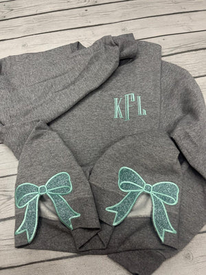 Trendy Glitter Bow Sweatshirt | Viral Side Bow Crewneck | Monogram Bow Sweatshirt | Gift for Her | Custom Crewneck | Glitter Bow Cut Out