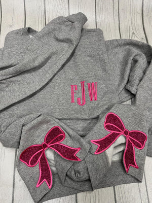 Trendy Glitter Bow Sweatshirt | Viral Side Bow Crewneck | Monogram Bow Sweatshirt | Gift for Her | Custom Crewneck | Glitter Bow Cut Out