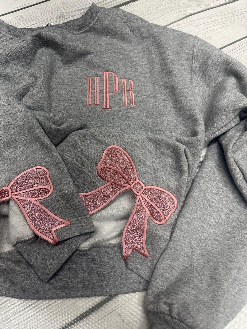 Trendy Glitter Bow Sweatshirt | Viral Side Bow Crewneck | Monogram Bow Sweatshirt | Gift for Her | Custom Crewneck | Glitter Bow Cut Out