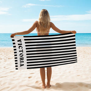 Custom Stripe Beach Towel with Name, Beach Bridal Party Towel, Preppy Girls Pool Towel, Swimming Club Towel, Summer Essentials Vacation