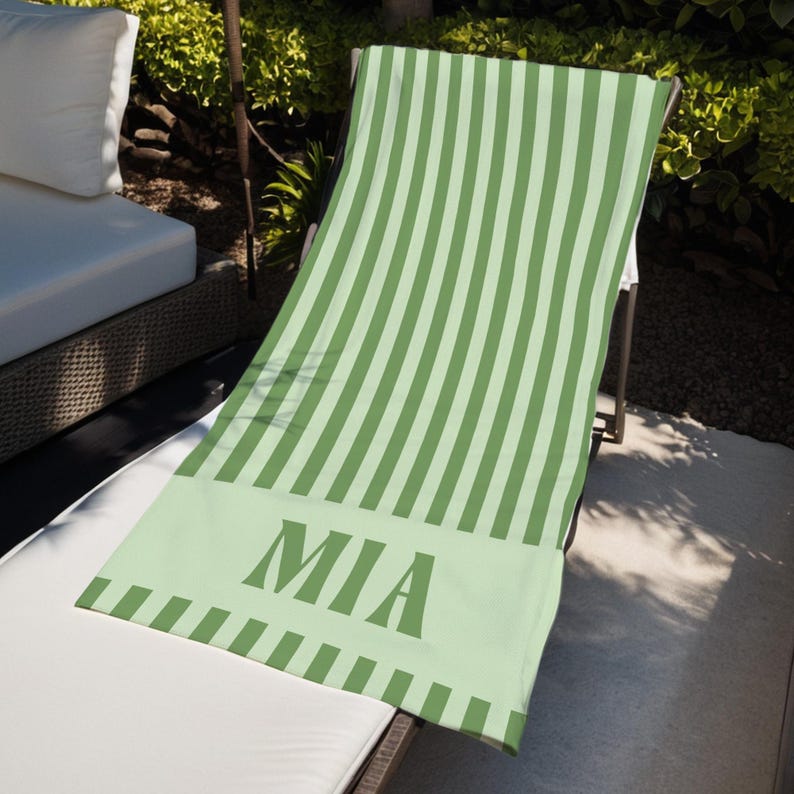 Custom Stripe Beach Towel with Name, Beach Bridal Party Towel, Preppy Girls Pool Towel, Swimming Club Towel, Summer Essentials Vacation