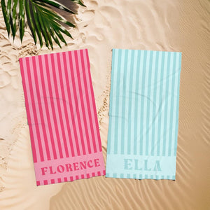Custom Stripe Beach Towel with Name, Beach Bridal Party Towel, Preppy Girls Pool Towel, Swimming Club Towel, Summer Essentials Vacation