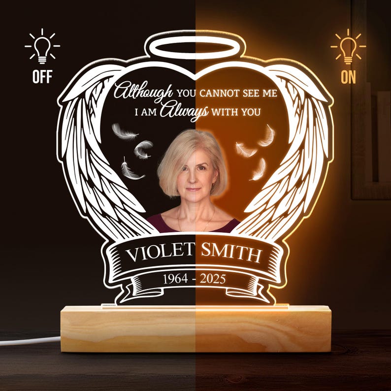 Custom Memorial LED Night Light, Personalized Photo & Name Memorial Gift, In Loving Memory Lamp, Bereavement Keepsake