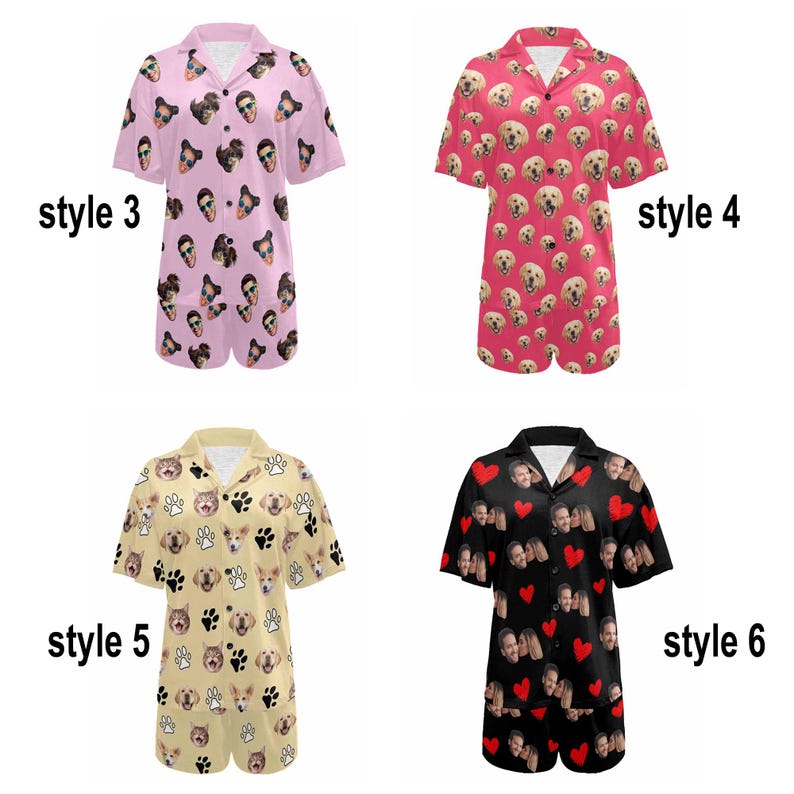 Custom Photo Hearts Pajamas,Personalized Face Short Pajama Set for Men/Women,Custom Heart Couple PJs,Birthday/Anniversary Gifts