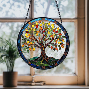 Stained Glass Tree of Life Suncatcher: Handmade Window Hanging Decor