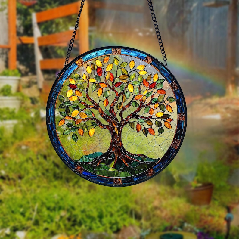 Stained Glass Tree of Life Suncatcher: Handmade Window Hanging Decor