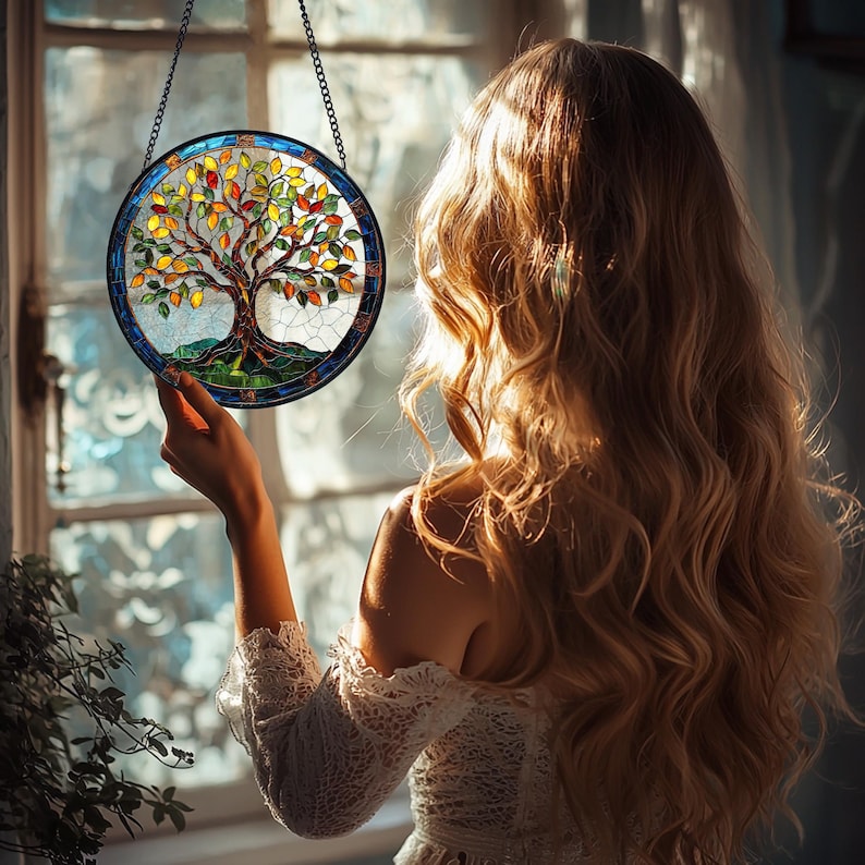 Stained Glass Tree of Life Suncatcher: Handmade Window Hanging Decor