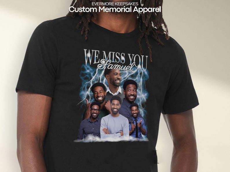 Memorial TShirt Ideas, Custom Funeral T-Shirt Celebration of Life In Loving Memory Of Remembrance Unisex Sweatshirt Grief Gift Photo Collage