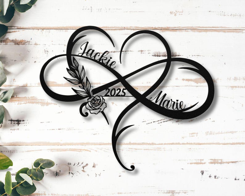 Personalized Floral Infinity Metal Sign - Couple Names & Established Date - Engagement or Wedding Gifts