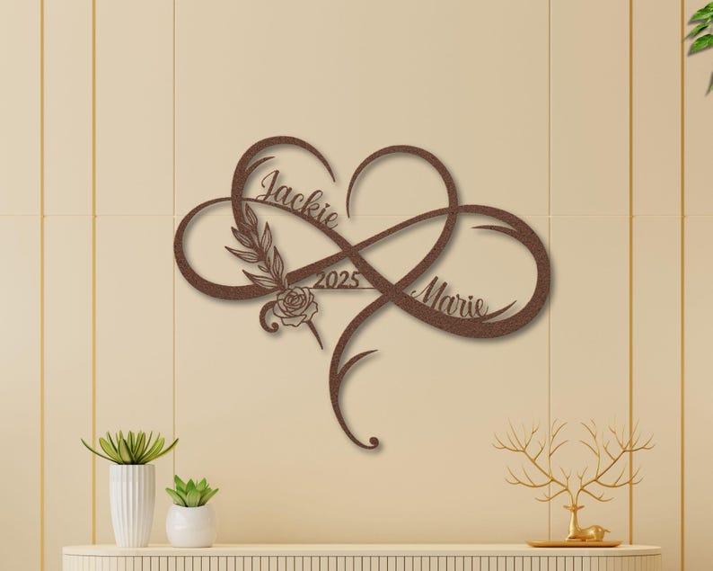 Personalized Floral Infinity Metal Sign - Couple Names & Established Date - Engagement or Wedding Gifts