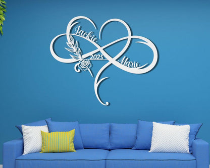 Personalized Floral Infinity Metal Sign - Couple Names & Established Date - Engagement or Wedding Gifts