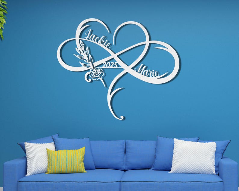 Personalized Floral Infinity Metal Sign - Couple Names & Established Date - Engagement or Wedding Gifts