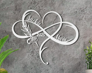 Personalized Floral Infinity Metal Sign - Couple Names & Established Date - Engagement or Wedding Gifts