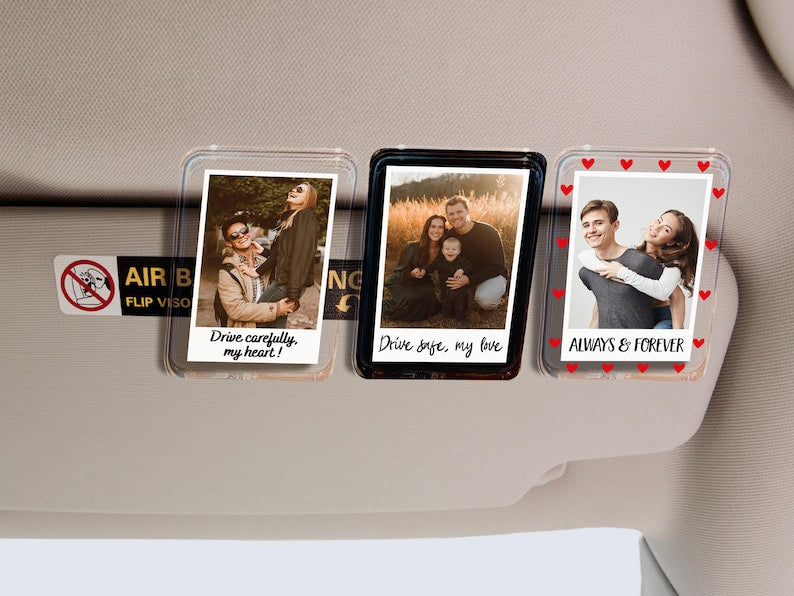 Personalized Sun Visor Picture Clip, Custom Pet Photo Car Accessory, Wallet Photo Holder Couples Gift, Christmas Gift For Husband, Boyfriend Family Portrait Decoration Drive Safe