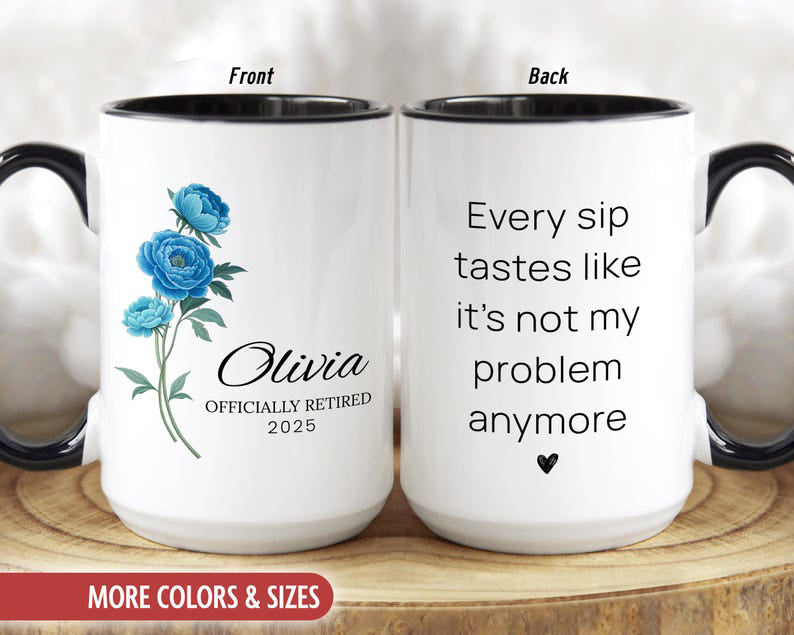 Retirement Floral Mug, Personalized Happy Retirement Cup, Custom Retired Gifts for Women Her Coworker Boss Woman Teacher, Retiring Coffee Mug