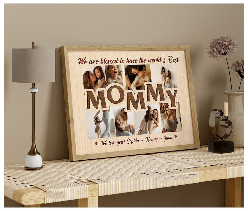 Personalized Mommy Photo Collage Canvas, Custom Mother's Day Gift, Family Picture Wall Art, Unique Birthday Gift for Mom from Daughter & Son