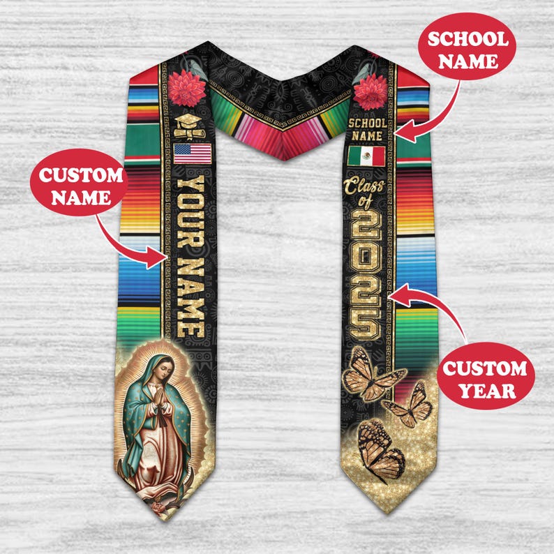 Custom Mexican Graduation Sash, Mexican American Flag Graduation Sash 2025, Guadalupe Stole, Mexico Graduation Stole 2025, Hispanic Sash