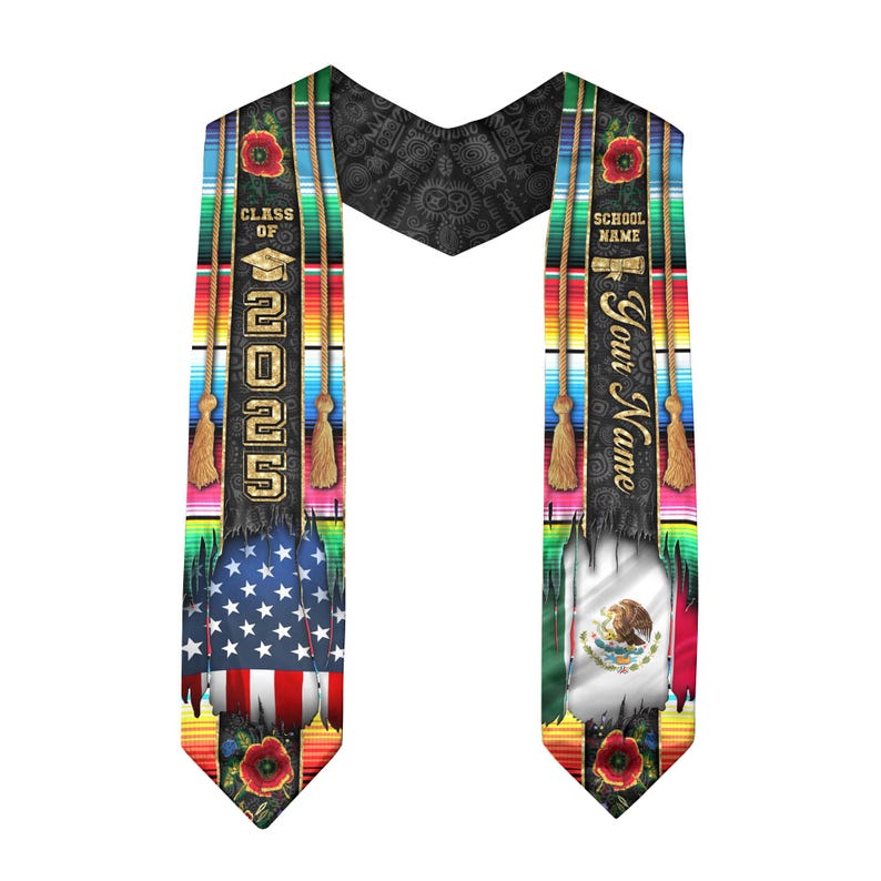 Custom Mexican Graduation Sash, Mexican American Flag Graduation Sash 2025, Guadalupe Stole, Mexico Graduation Stole 2025, Hispanic Sash