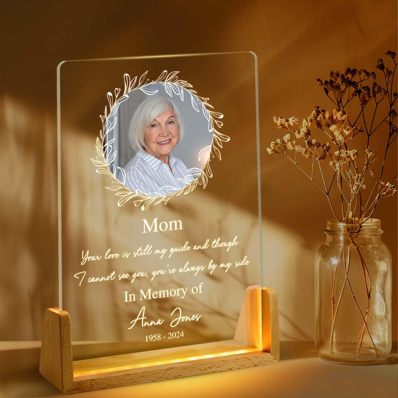 Custom Photo Memorial Night Light Gift Mom Remembrance,Mom Loss LED Light Memorial Picture Gift, Loss of Father Gift, In Loving Memory Gift