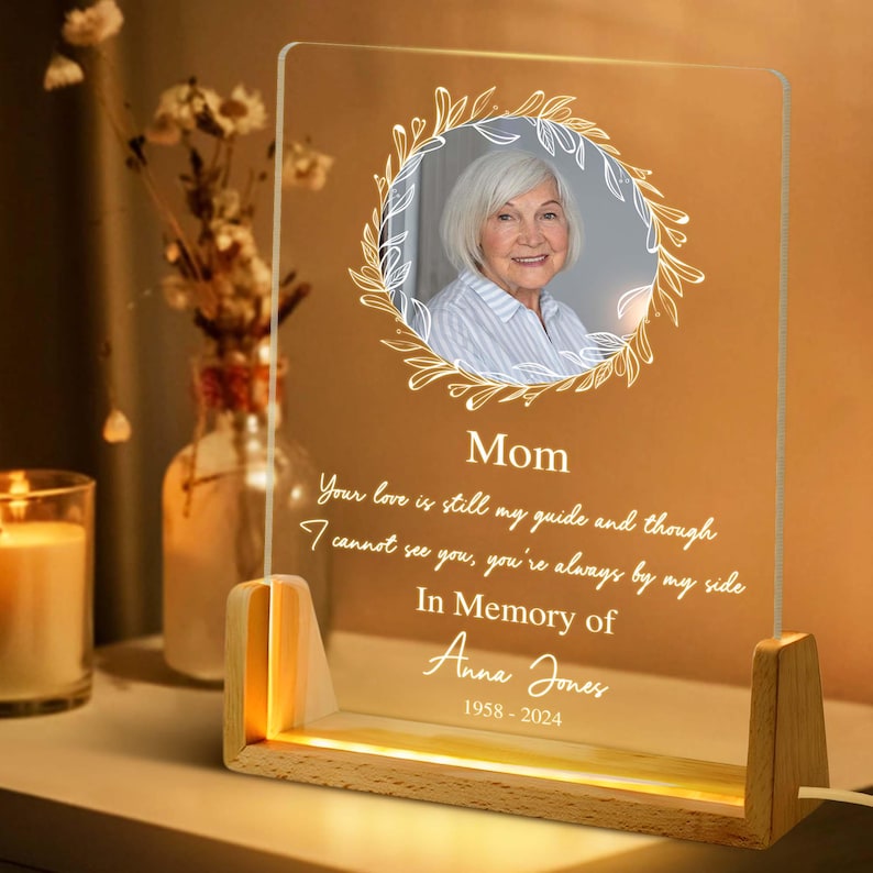 Custom Photo Memorial Night Light Gift Mom Remembrance,Mom Loss LED Light Memorial Picture Gift, Loss of Father Gift, In Loving Memory Gift