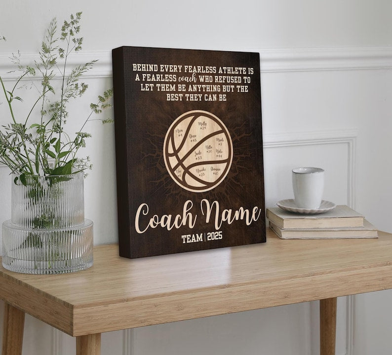 Personalized Basketball Coach Gift - Custom Team Names Wall Art - Thank You canvas for Coach from Team Players, Coach Appreciation, Banquet
