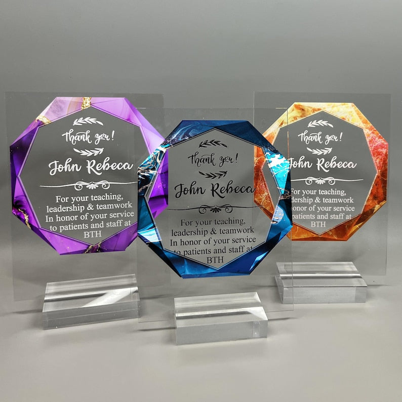 Personalized Employee Award, Retirement Appreciation, for Manager, Staff, Retirement Award Custom Award Plaque Wooden Base , Thank you