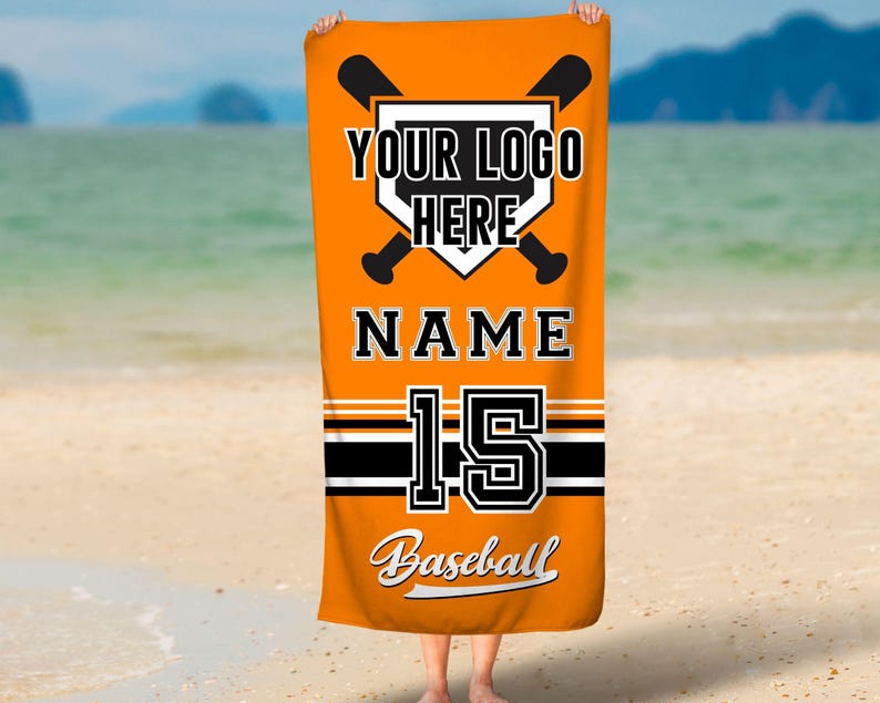 Custom Baseball Team LOGO Beach Towel, Baseball Player Gift, Sport Lover Gift, Personalized School Team Club, Baseball Coach Birthday Gift