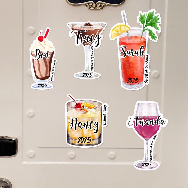 Personalized Cruise Drink Magnets | Cruise Door Name Cocktail Magnets | Personalized Cruise Cabin Door Sign | Girls or Family Cruise Gift