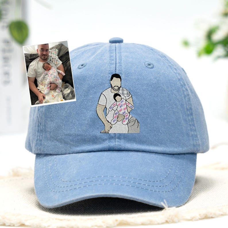 Personalized Dad Cap - Custom Portrait Embroidered Dad Hat Using Photo - Custom Dad Photo Hat - Custom Family Portrait - Father's Day Gift