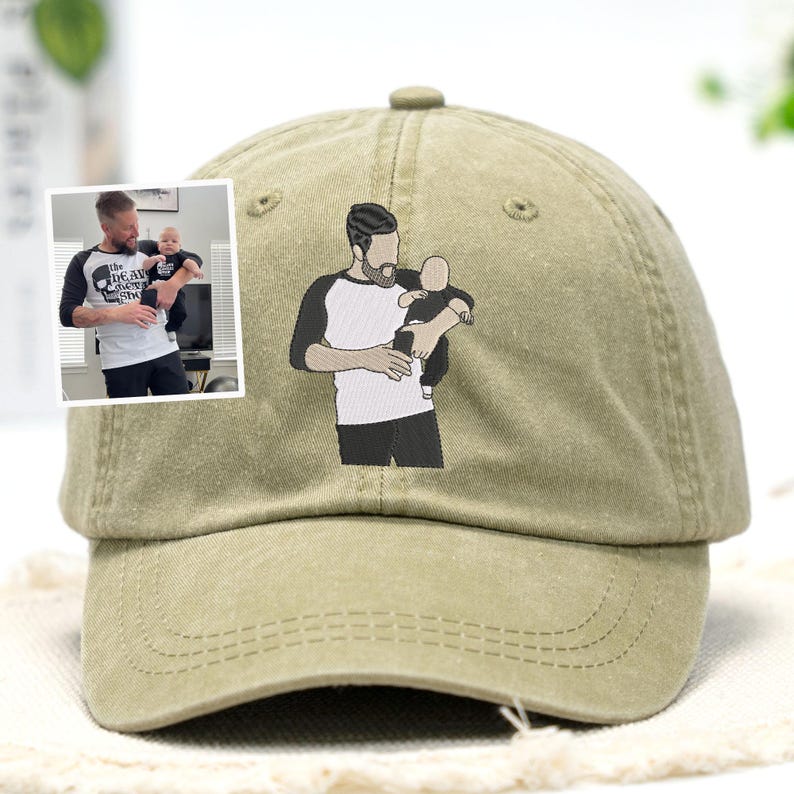 Personalized Dad Cap - Custom Portrait Embroidered Dad Hat Using Photo - Custom Dad Photo Hat - Custom Family Portrait - Father's Day Gift
