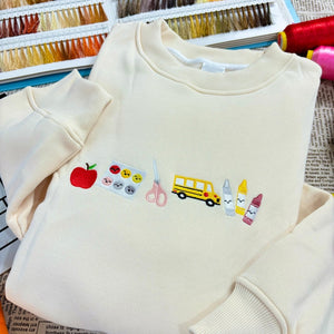 Embroidered Teacher Life Crewneck Sweatshirt with Cute Teacher Icons, Embroidered Teacher Sweatshirt, Teacher Appreciation, Teacher Gift