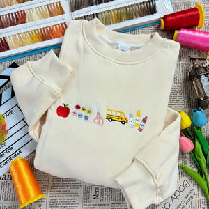 Embroidered Teacher Life Crewneck Sweatshirt with Cute Teacher Icons, Embroidered Teacher Sweatshirt, Teacher Appreciation, Teacher Gift