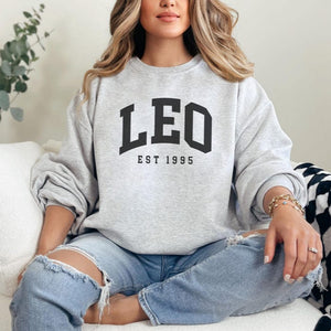 Custom Leo Sweatshirt, est 1995, Cute Leo Energy Gift For Leo, Zodiac Astrology Horoscope Shirt, Unisex Crewneck Sweatshirt