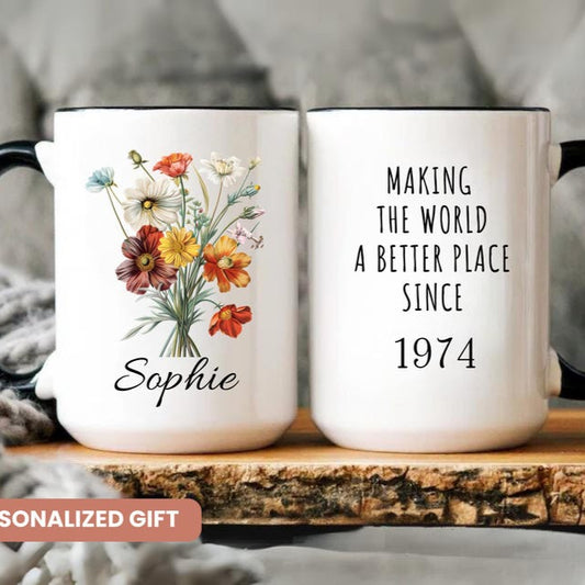 50th Birthday Gift for Women, 50th Birthday Mug, Personalized Birthday Gifts Funny 50th coffee cup 1974, Custom Gift For 50 Year Old, Women