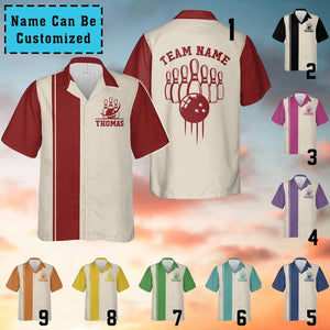 Custom Retro Bowling Shirts for Men Vintage Short Sleeve Button Down Casual Shirts Bowling Team Lover Bowling Hawaiian Shirts Bowling Team