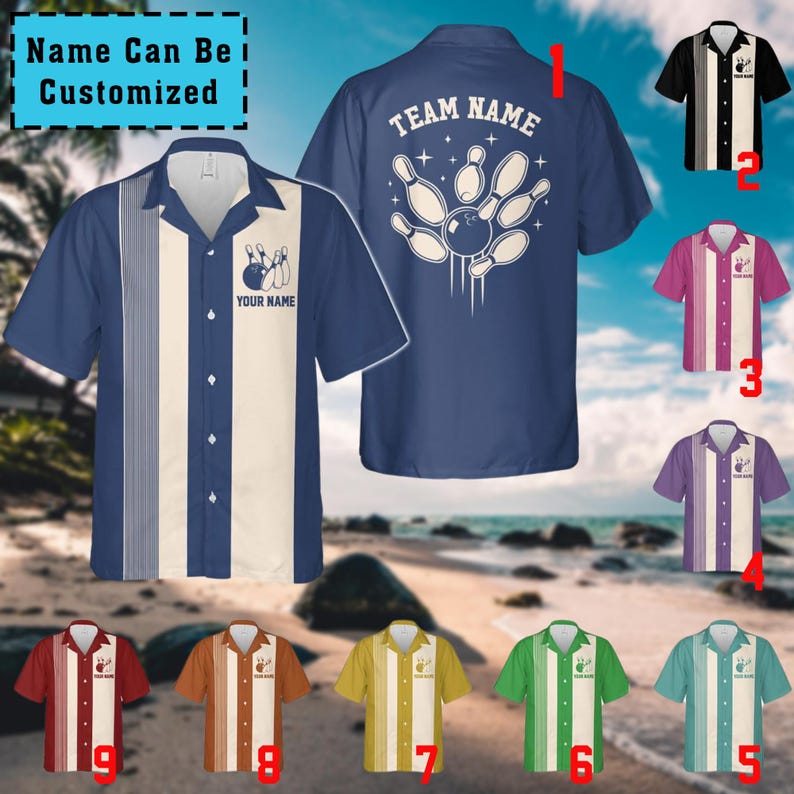 Custom Retro Bowling Shirts for Men Vintage Short Sleeve Button Down Casual Shirts Bowling Team Lover Bowling Hawaiian Shirts Bowler Gifts