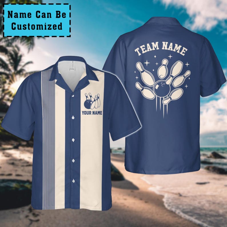 Custom Retro Bowling Shirts for Men Vintage Short Sleeve Button Down Casual Shirts Bowling Team Lover Bowling Hawaiian Shirts Bowler Gifts