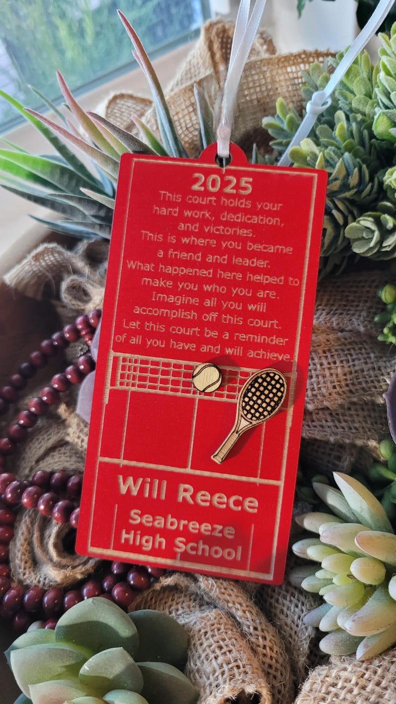 Tennis Senior Night Gift + Banquet Bouquet Tag + Homecoming Event + Christmas Ornament + Coach Mom Goodie Bag Present + Keepsake