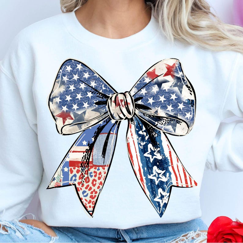 Coquette American Sweatshirt, Coquette Bow Shirt, 4th of July T-Shirt, America Shirt, Freedom, American Flag 4th of July Shirt