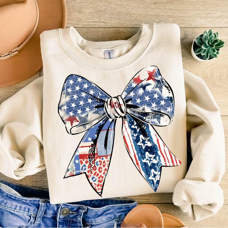 Coquette American Sweatshirt, Coquette Bow Shirt, 4th of July T-Shirt, America Shirt, Freedom, American Flag 4th of July Shirt
