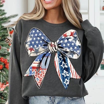 Coquette American Sweatshirt, Coquette Bow Shirt, 4th of July T-Shirt, America Shirt, Freedom, American Flag 4th of July Shirt