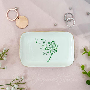 Custom Lucky Shamrock Ring Plate, 4 Leaf Clover Trinket Dish, Ring Holder, St. Patrick's Day Gift, Irish Gift, Bridesmaid Proposal Gift