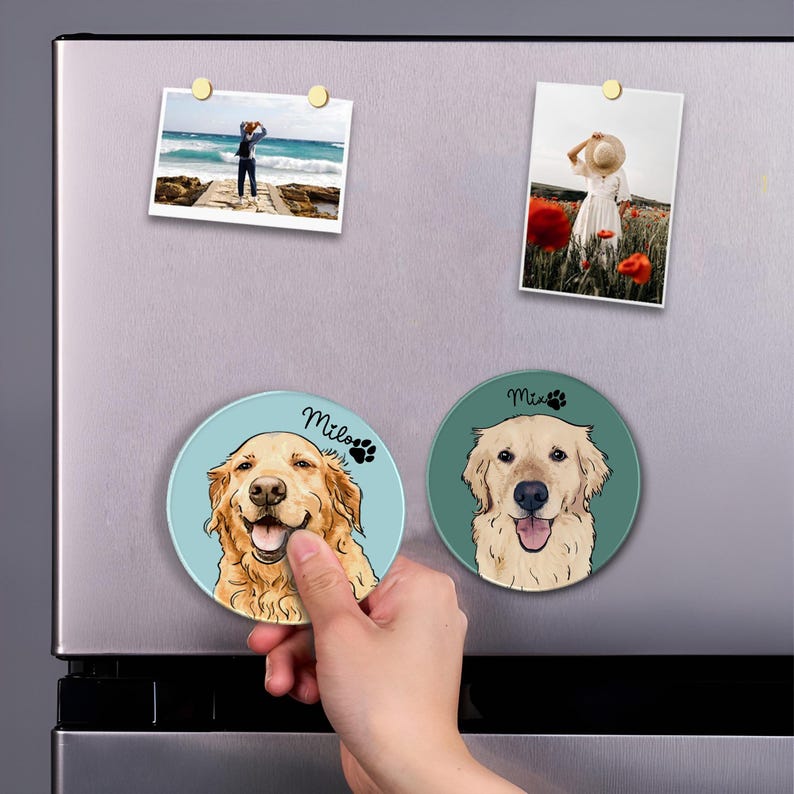 Personalized Pet Portrait Photo Magnets, Hand Drawn Magnet, Custom Pet Magnets, Gift for Dog Mom, Dog Cat Lover Gifts, Pet Birthday Decor