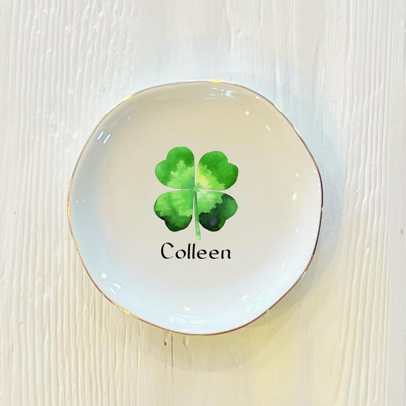 Personalized Shamrock Ring Dish: Custom Irish Trinket Dish