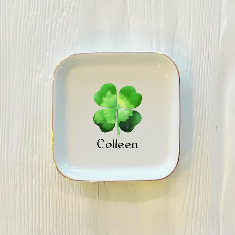 Personalized Shamrock Ring Dish: Custom Irish Trinket Dish