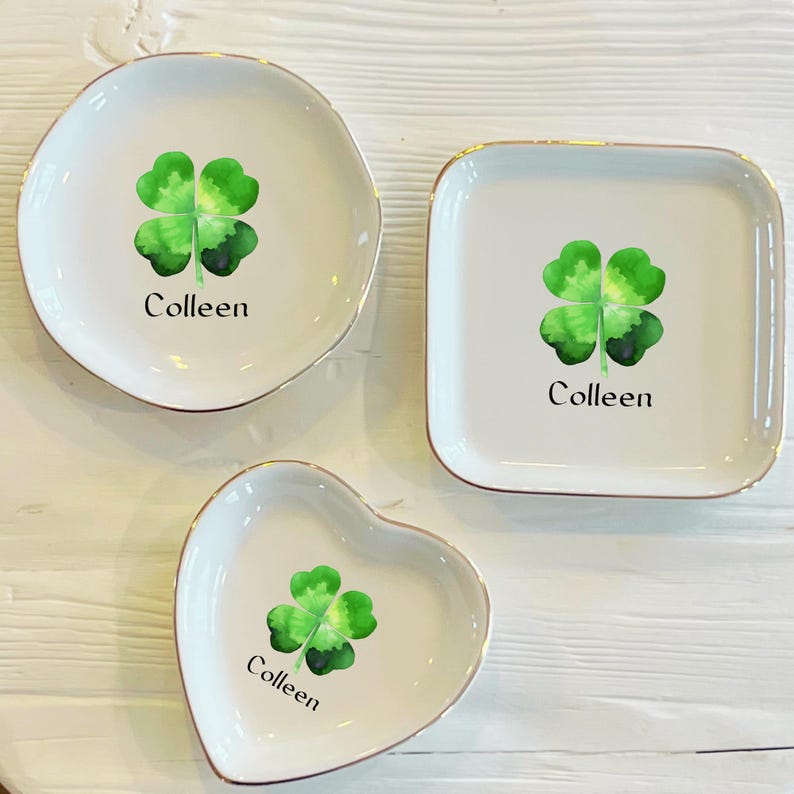 Personalized Shamrock Ring Dish: Custom Irish Trinket Dish