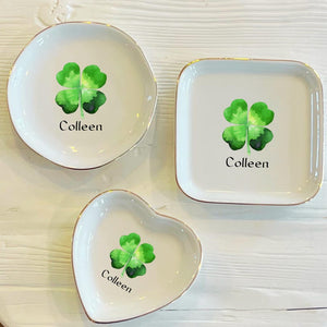 Personalized Shamrock Ring Dish: Custom Irish Trinket Dish