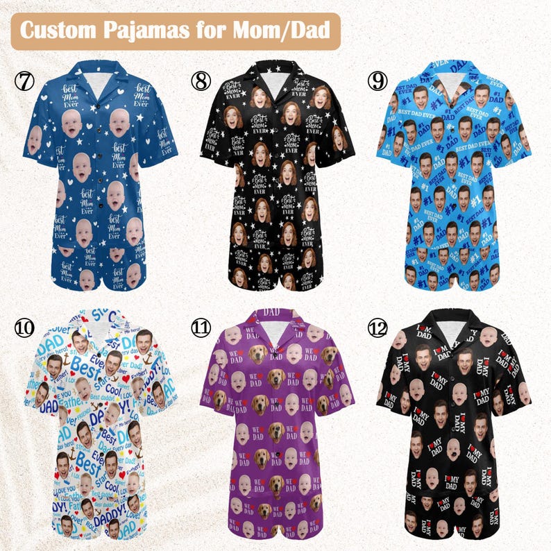 Face Pajamas.Family Pajamas Set,Women Short Sleeve Pajama,Couple Face Pajamas set,Personalized Pajamas with Photo,Birthday/Anniversary/ Gift
