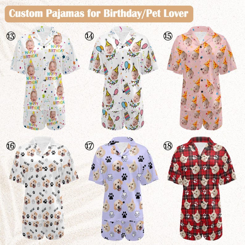 Face Pajamas.Family Pajamas Set,Women Short Sleeve Pajama,Couple Face Pajamas set,Personalized Pajamas with Photo,Birthday/Anniversary/ Gift